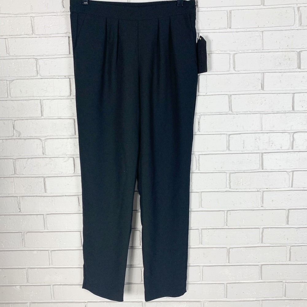 Highline Collective Black Pleated Pull On Tapered Slacks Old Money NEW M